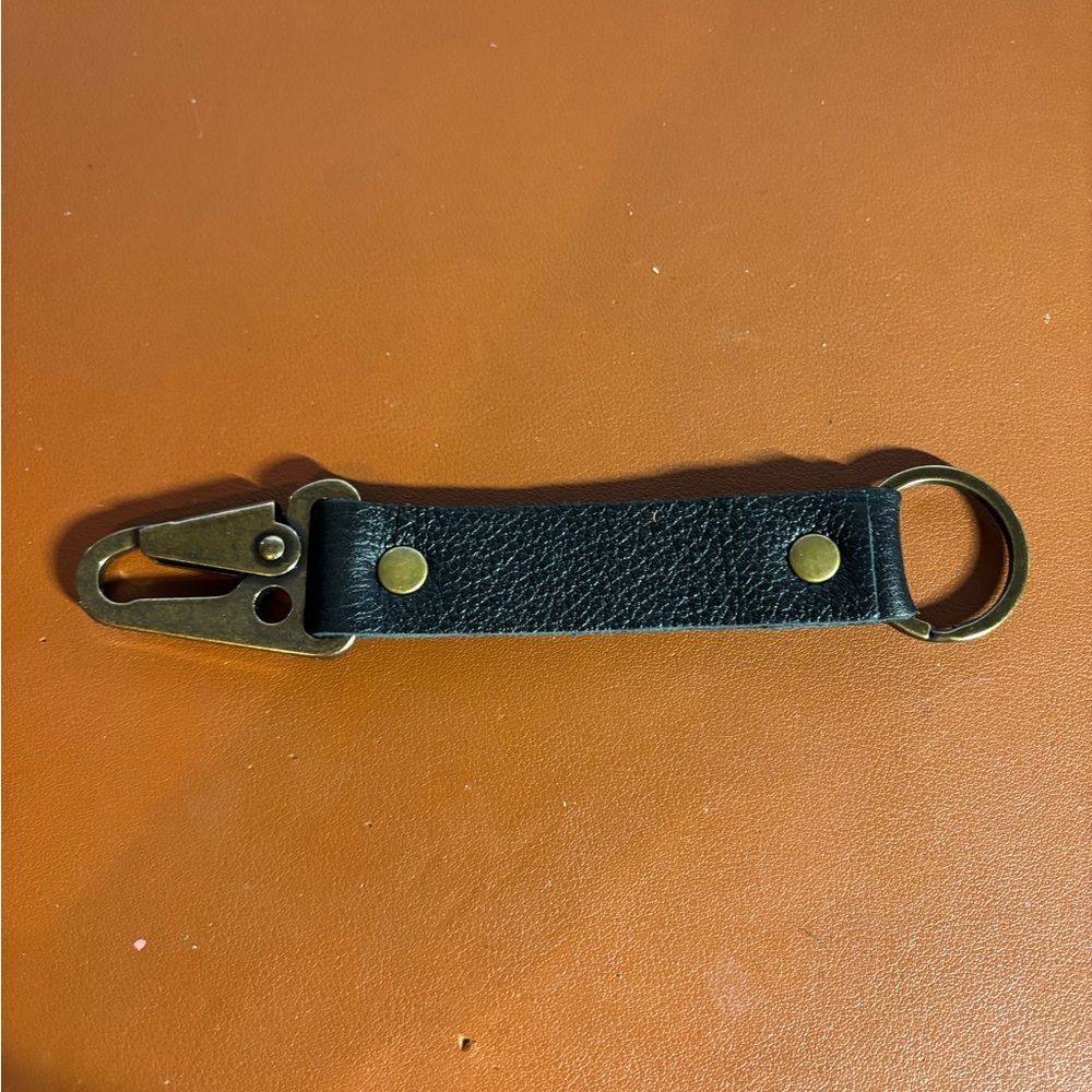 Portland Leather Goods Pebbled Black Leather Keychain with Gold Hardware